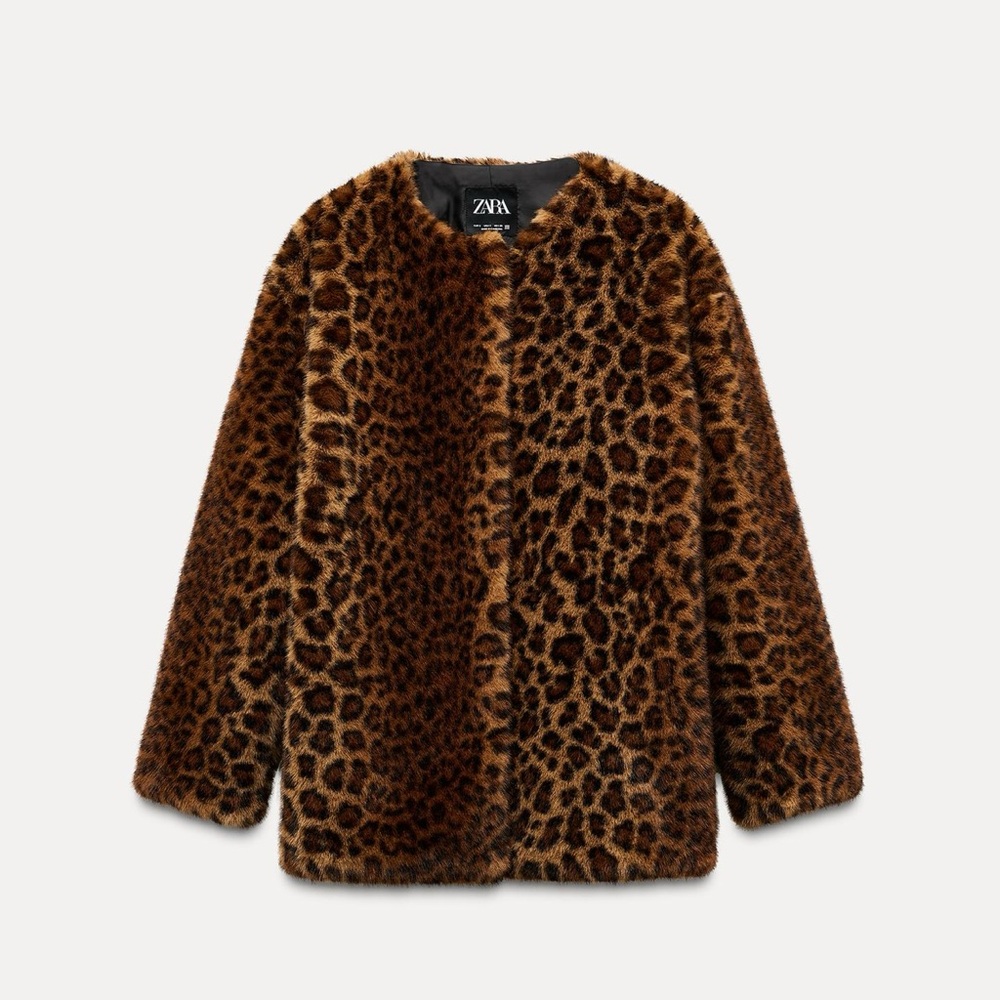Zara Brown Leopard Faux Fur Jacket